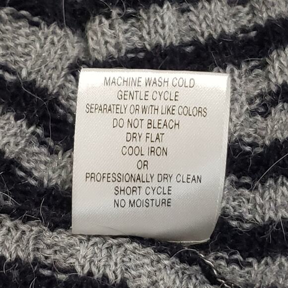 Lineamaglia Italy Wool Alpaca Blend Drape Front Cardigan Black Grey Stripe Sz Sm - Picture 7 of 11